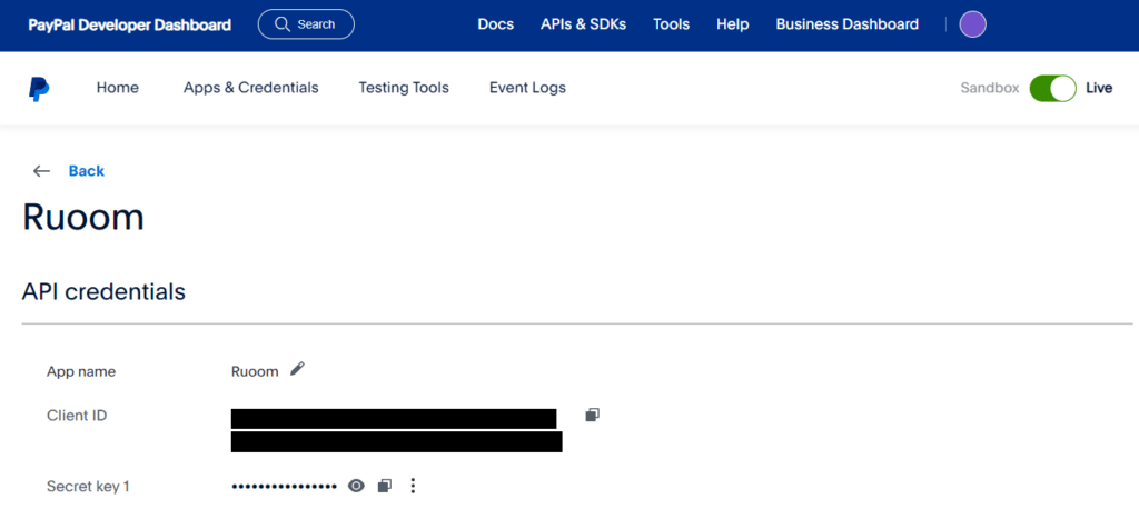 API Credentials for PayPal