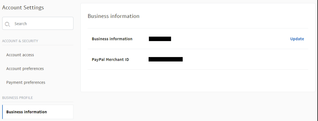 Business information for PayPal