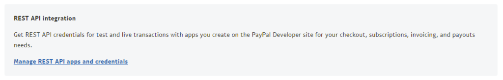 App credentials for PayPal