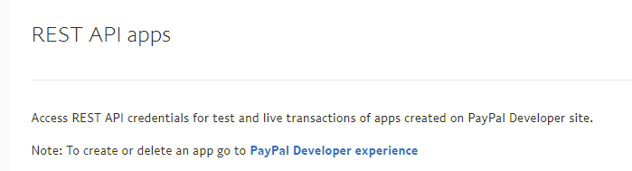 App credentials for PayPal