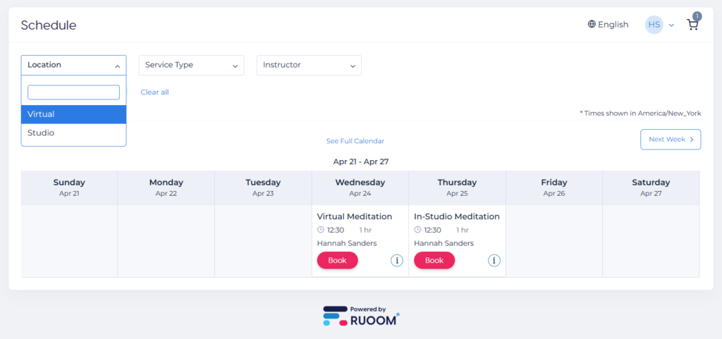 Meditation studio uses online booking software for in-person meditation class and online meditation class